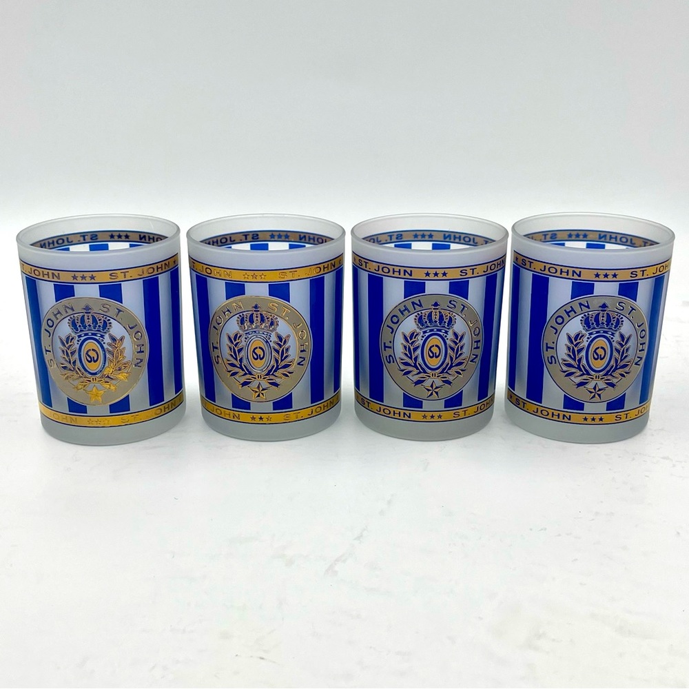 (4) St. John Home Frosted Low Ball Dbl Old-Fashioned Tumblers 24K Gold VERY RARE
